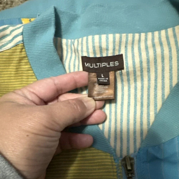 Womens Cardigan Bomber Jacket Mix Media Print Multicolor Print Artsy Boho LARGE - Picture 4 of 11